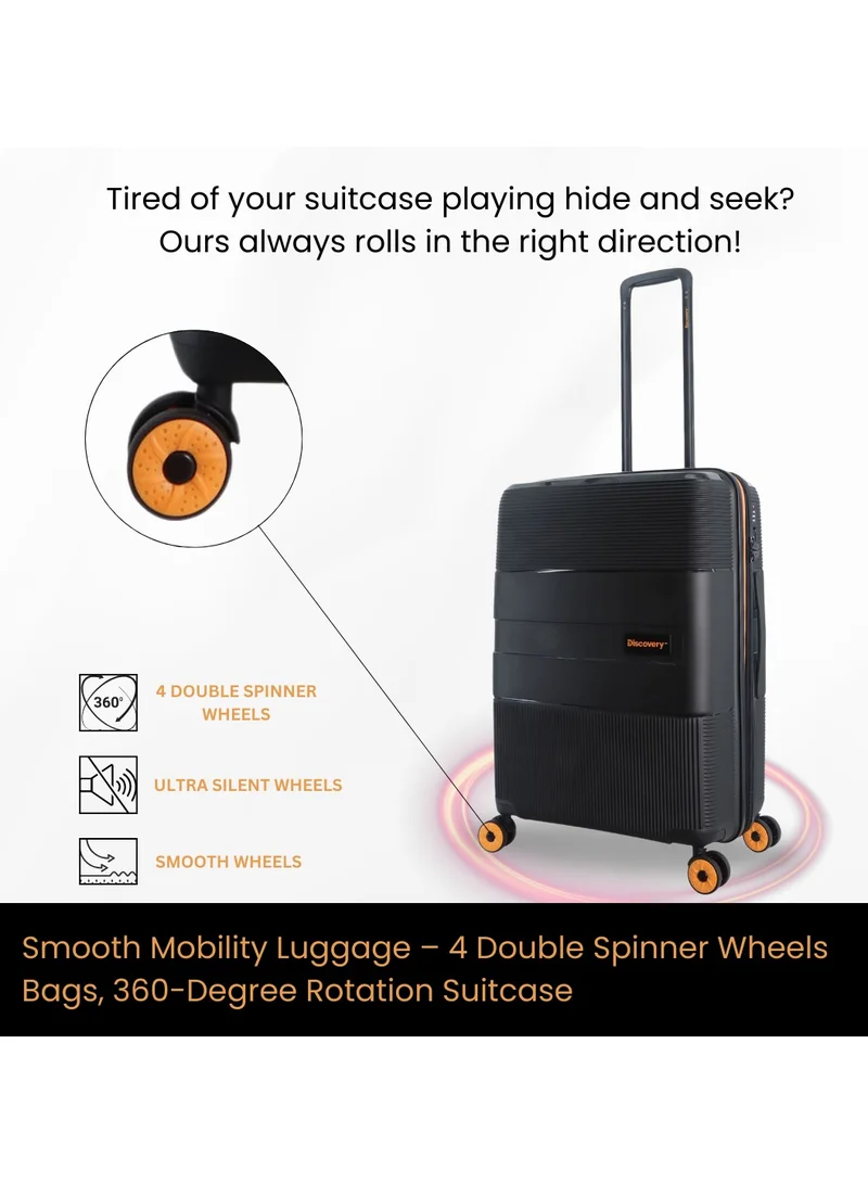 Discovery Discovery Trails PP Hardside Luggage Set Black, Durable Expandable Unbreakable Double Zip Lightweight Travel Bag 4 Double Wheel TSA Lock 3pcs Suitcase Trolley Bag (21+26+30 Inch).