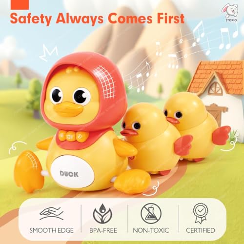 Storio Crawling Duck Musical Toy for Babies & Toddlers | Educational Sound Toy with Lights & Music | Walking Mother Duck with 2 Ducklings | Encourages Crawling, Early Learning, Sensory Play - Image 3