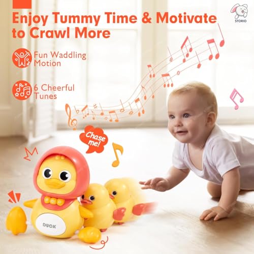 Storio Crawling Duck Musical Toy for Babies & Toddlers | Educational Sound Toy with Lights & Music | Walking Mother Duck with 2 Ducklings | Encourages Crawling, Early Learning, Sensory Play - Image 2