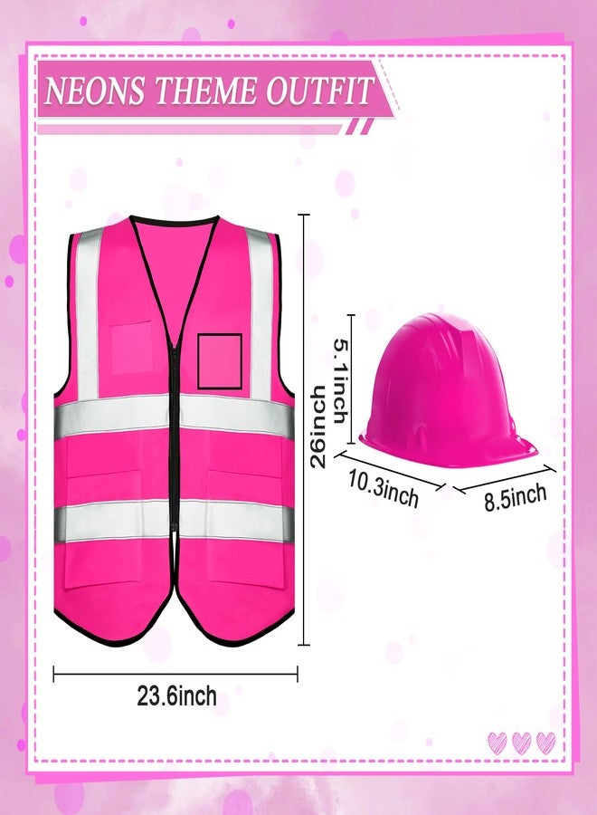 Simlakey 12 Pcs Neon Construction Worker Costume High Visibility Reflective Vest Hard Hats for 80s Neon Glow Party Football Game - Image 4