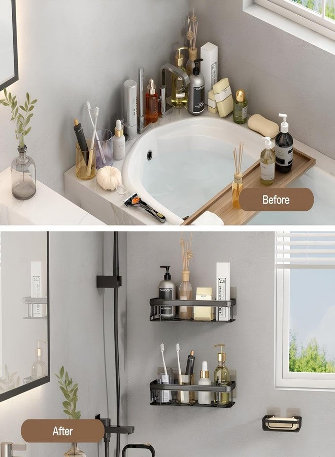 PRAMANTA Self-Adhesive Bathroom Corner Shelf Bathroom Rack Wall Mount Organizer Stand Aluminum Bathroom Organisers Storage Racks Bathroom Shelf/Shelves Corner (1Pcs) (2, Black) - Image 5