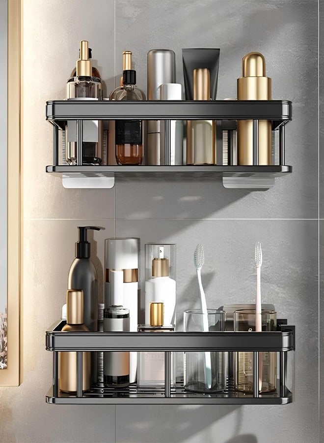 PRAMANTA Self-Adhesive Bathroom Corner Shelf Bathroom Rack Wall Mount Organizer Stand Aluminum Bathroom Organisers Storage Racks Bathroom Shelf/Shelves Corner (1Pcs) (2, Black) - Image 1