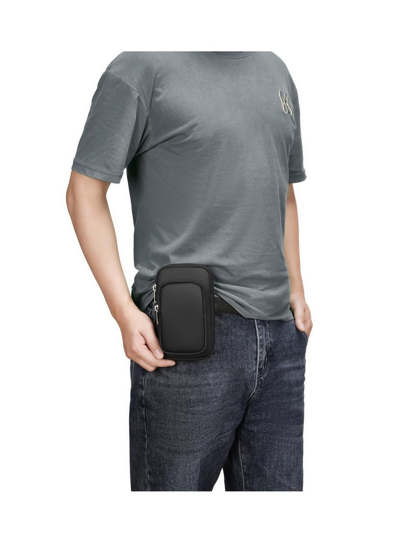SOLARAE Cell Phone Holsters for Belt, Phone Pouch Belt for iPhone Samsung Google Nylon Phone Holster with Belt Loop Zippered Molle Phone Pouch Cell Phone Holster - Black - Image 2