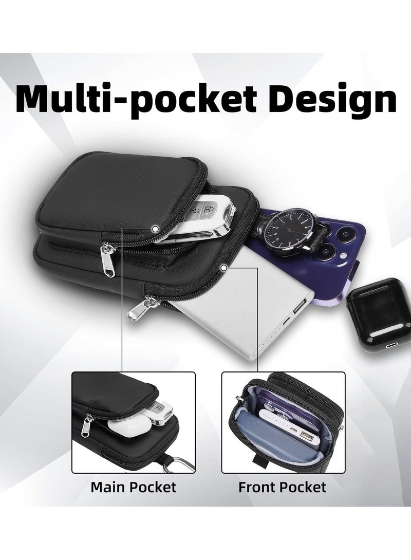 SOLARAE Cell Phone Holsters for Belt, Phone Pouch Belt for iPhone Samsung Google Nylon Phone Holster with Belt Loop Zippered Molle Phone Pouch Cell Phone Holster - Black - Image 3