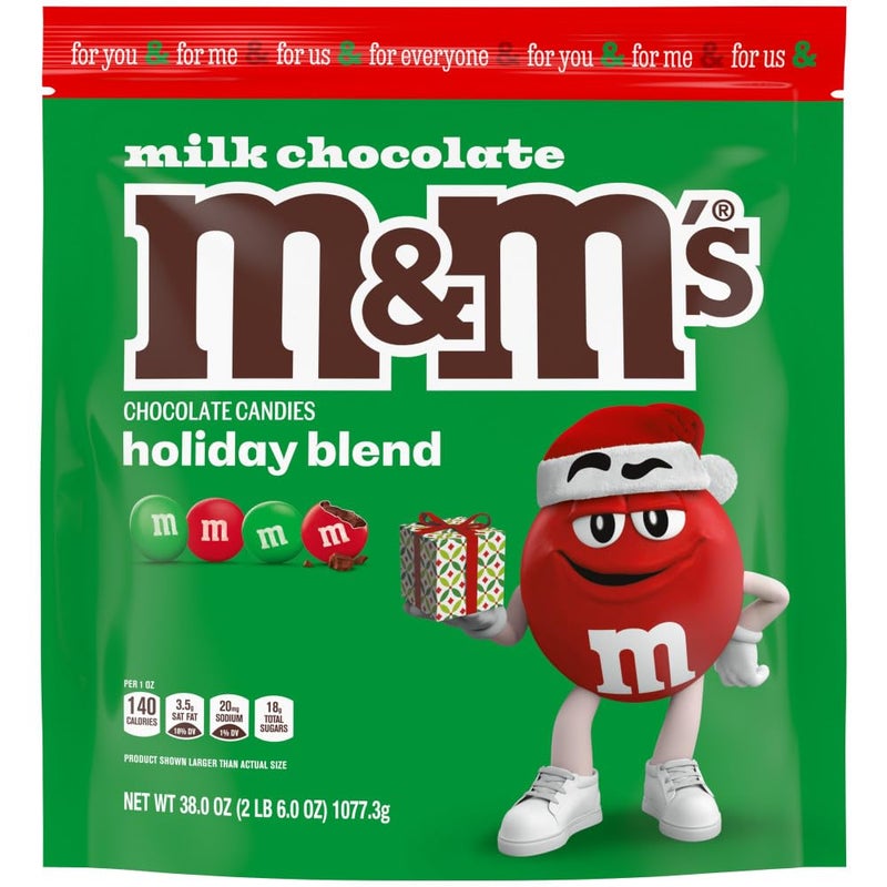 M&M'S Milk Chocolate Red & Green Christmas Candy Bulk Assortment, 38 oz Resealable Bag - Image 1