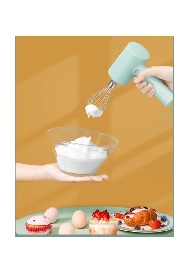 Generic - portable electric egg  beater cordless handheld mixer, 3-speed adjustable lightweight USB rechargeable hand Mixer stainless steel egg whisk with double egg sticks for kitchen baking and ooking green - Image 1