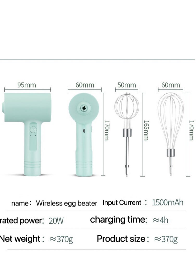 Generic - portable electric egg  beater cordless handheld mixer, 3-speed adjustable lightweight USB rechargeable hand Mixer stainless steel egg whisk with double egg sticks for kitchen baking and ooking green - Image 1