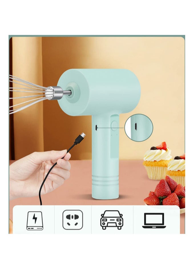 Generic - portable electric egg  beater cordless handheld mixer, 3-speed adjustable lightweight USB rechargeable hand Mixer stainless steel egg whisk with double egg sticks for kitchen baking and ooking green - Image 1