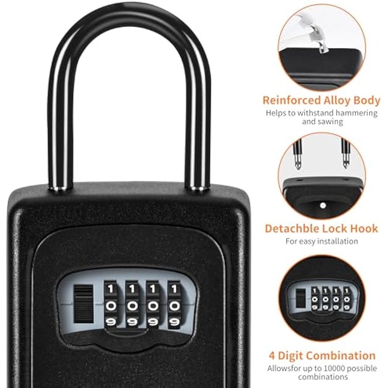 Key Lock Box Wall Mounted, Portable Lock Box for House Key, 5 Key Capacity, Weatherproof Resettable Code House Key Safe Security Lock Box for Indoor, Outdoor, Garage, Garden, Store (1 Pack, Black) - Image 5