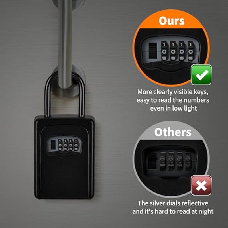 Key Lock Box Wall Mounted, Portable Lock Box for House Key, 5 Key Capacity, Weatherproof Resettable Code House Key Safe Security Lock Box for Indoor, Outdoor, Garage, Garden, Store (1 Pack, Black) - Image 2