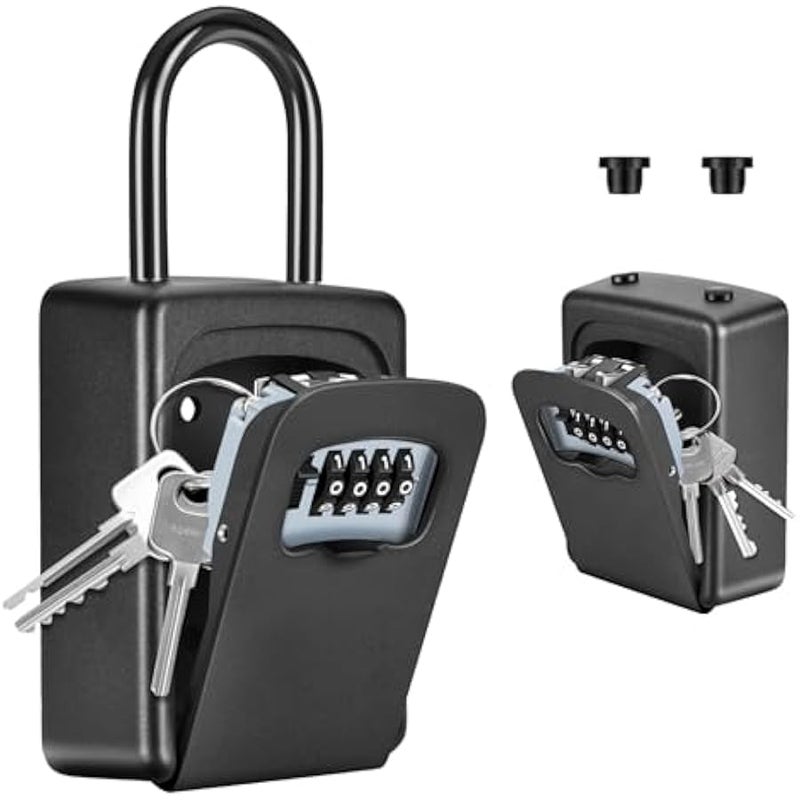 Key Lock Box Wall Mounted, Portable Lock Box for House Key, 5 Key Capacity, Weatherproof Resettable Code House Key Safe Security Lock Box for Indoor, Outdoor, Garage, Garden, Store (1 Pack, Black) - Image 1