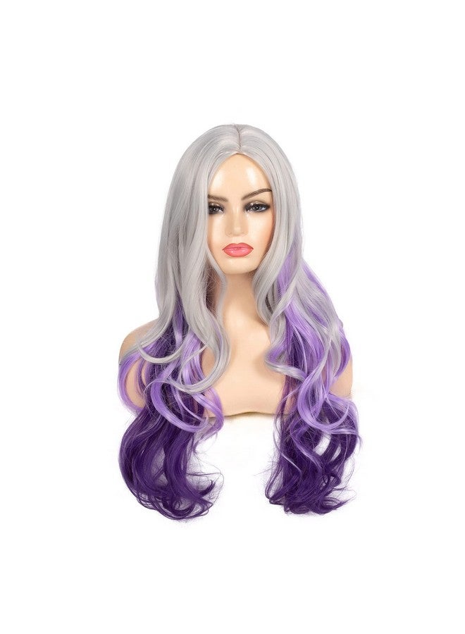 Beweig Long Curly Wavy Silver Grey To Purple Wig Side Part Natural Looking Synthetic Cosplay Wig For Women - Image 4