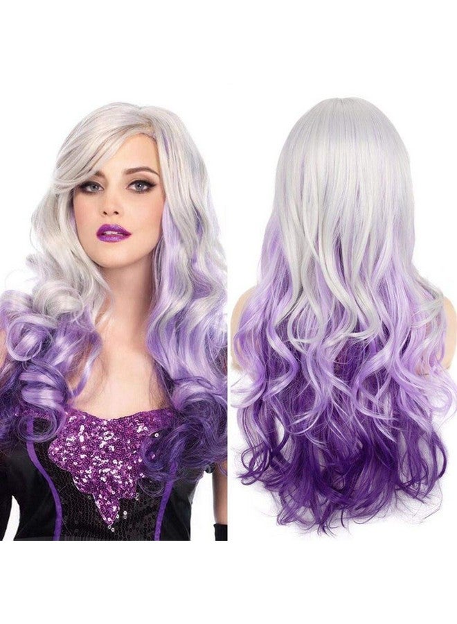 Beweig Long Curly Wavy Silver Grey To Purple Wig Side Part Natural Looking Synthetic Cosplay Wig For Women - Image 2