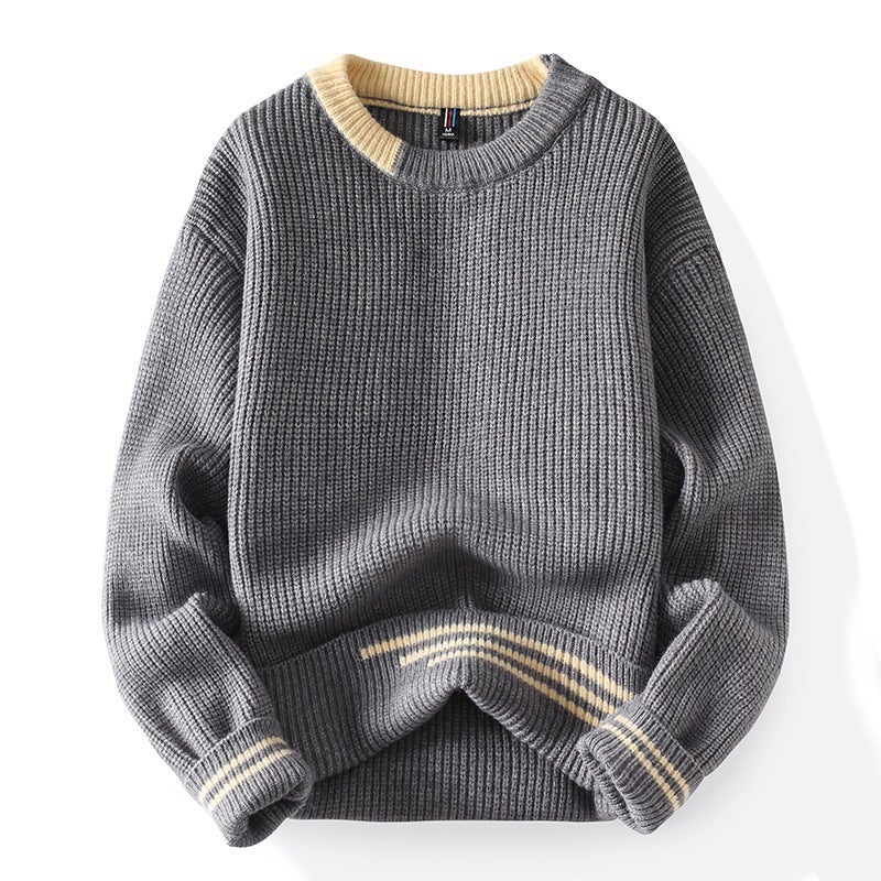 Simple Fashion 2021 Winter Round Neck Sweater Men'S New Color Matching Sweater Loose Coat Korean Fashion Men'S Top - Image 4
