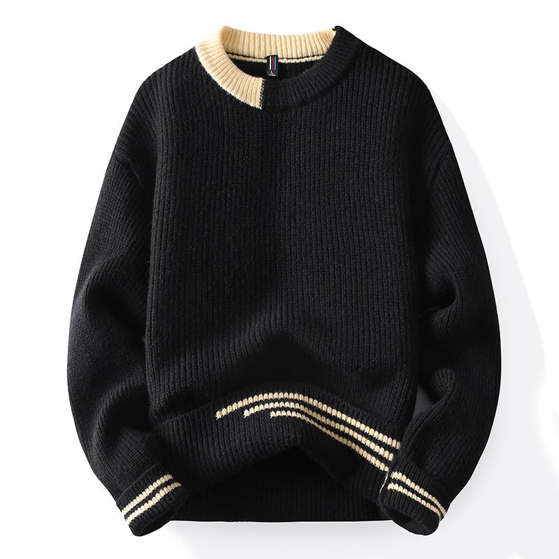Simple Fashion 2021 Winter Round Neck Sweater Men'S New Color Matching Sweater Loose Coat Korean Fashion Men'S Top - Image 3
