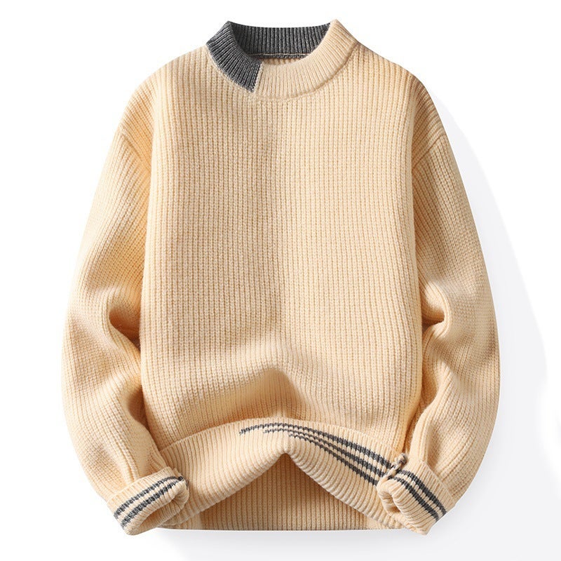 Simple Fashion 2021 Winter Round Neck Sweater Men'S New Color Matching Sweater Loose Coat Korean Fashion Men'S Top - Image 2