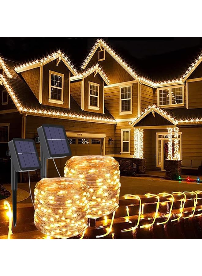 erorex 2 Pack Solar String Lights 200Led 20M Solar Powered Fairy Lights Outdoor 8 Modes Copper Wire Lights Waterproof Decoration For Garden Wedding Party Festival Decor Warm White - Image 1