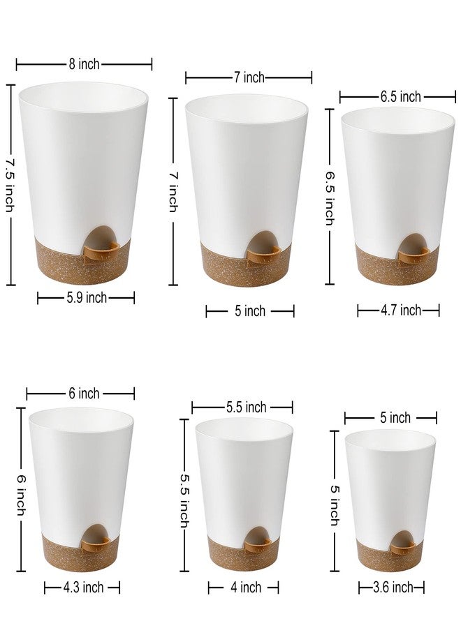 YNNICO Self Watering Indoor Flower Pots with Drainage Holes and Saucer, 6 White Flower Pots, (8", 7", 6.5", 6.5", 6.2", 5.1", 5.5", 5.5", 5.5" & 5" - Image 4