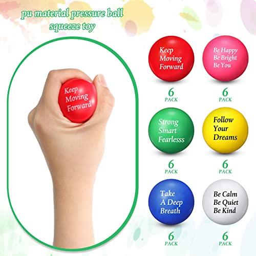 Aoriher 36 Pcs Motivational Stress Balls Colorful Stress Balls Bulk Quotes Inspirational Funny Foam Toys Hand Exercise Gifts for Office Small Toys for Motivating SupplyClassic Color - Image 5