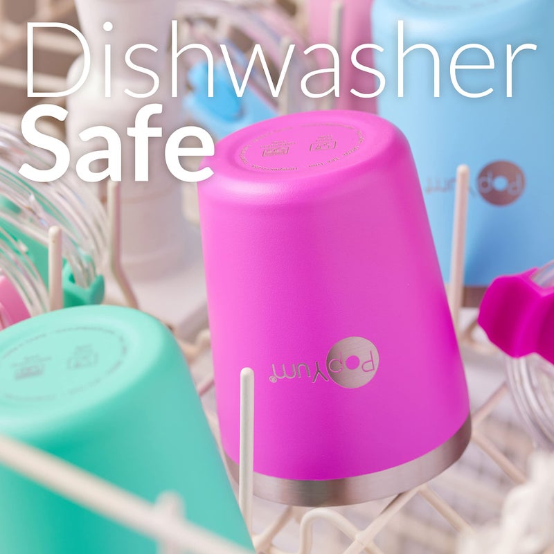 PopYum 9oz Insulated Stainless Steel Kidsâ€™ Cups with Lid and Straw, 2-Pack, Blue, Green, stackable, sippy, baby, child, toddler, tumbler, double wall, vacuum, leak proof - Image 5