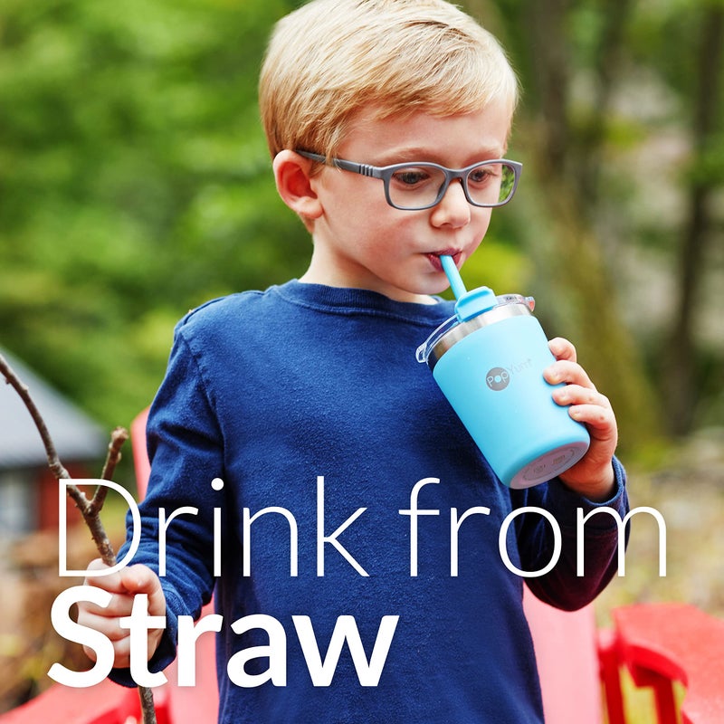 PopYum 9oz Insulated Stainless Steel Kidsâ€™ Cups with Lid and Straw, 2-Pack, Blue, Green, stackable, sippy, baby, child, toddler, tumbler, double wall, vacuum, leak proof - Image 2