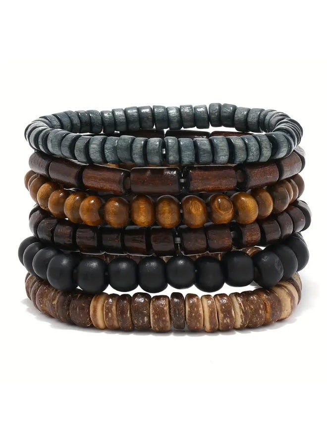 Goolsky 6pcs/set Simple Fashion Beaded Bracelet – For Men Women Accessories Gift Suitable For Daily Wear, Mixed Beads Adjustable Size, Unisex Daily Wear Gift Set, Anti-Tarnish - Image 1