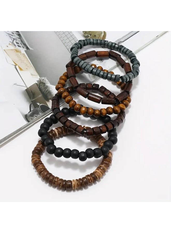 Goolsky 6pcs/set Simple Fashion Beaded Bracelet – For Men Women Accessories Gift Suitable For Daily Wear, Mixed Beads Adjustable Size, Unisex Daily Wear Gift Set, Anti-Tarnish - Image 3
