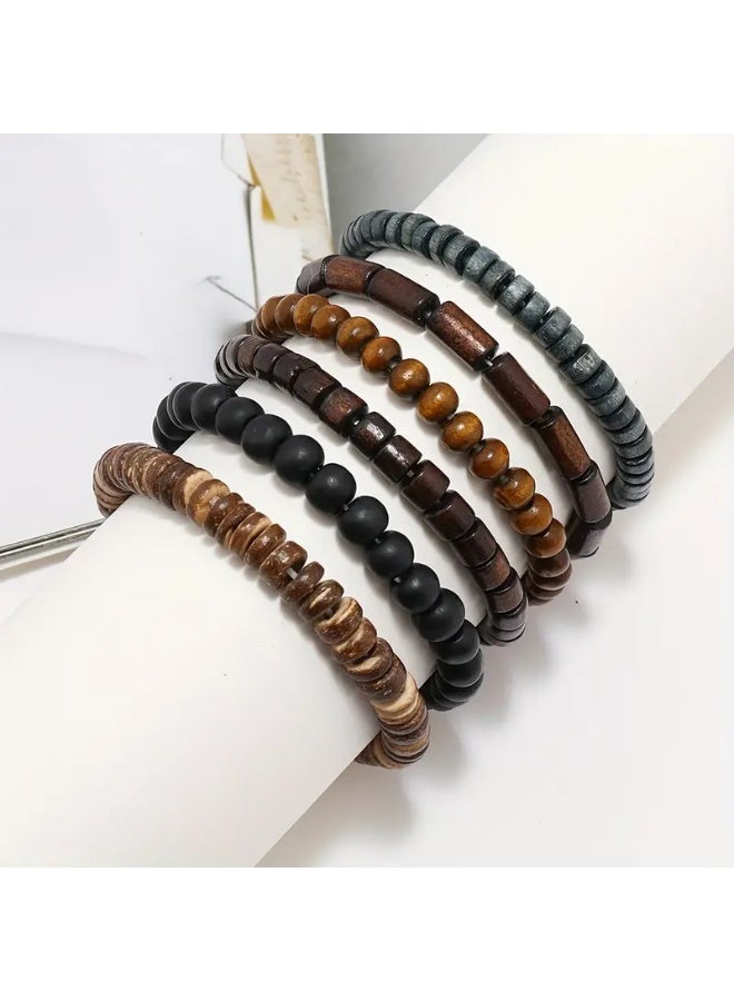 Goolsky 6pcs/set Simple Fashion Beaded Bracelet – For Men Women Accessories Gift Suitable For Daily Wear, Mixed Beads Adjustable Size, Unisex Daily Wear Gift Set, Anti-Tarnish - Image 4