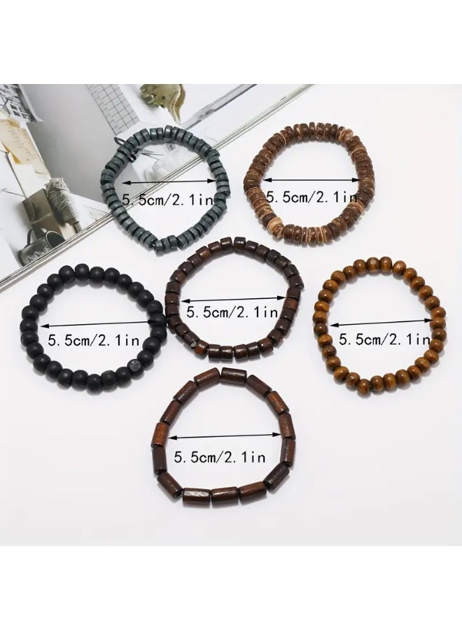 Goolsky 6pcs/set Simple Fashion Beaded Bracelet – For Men Women Accessories Gift Suitable For Daily Wear, Mixed Beads Adjustable Size, Unisex Daily Wear Gift Set, Anti-Tarnish - Image 5