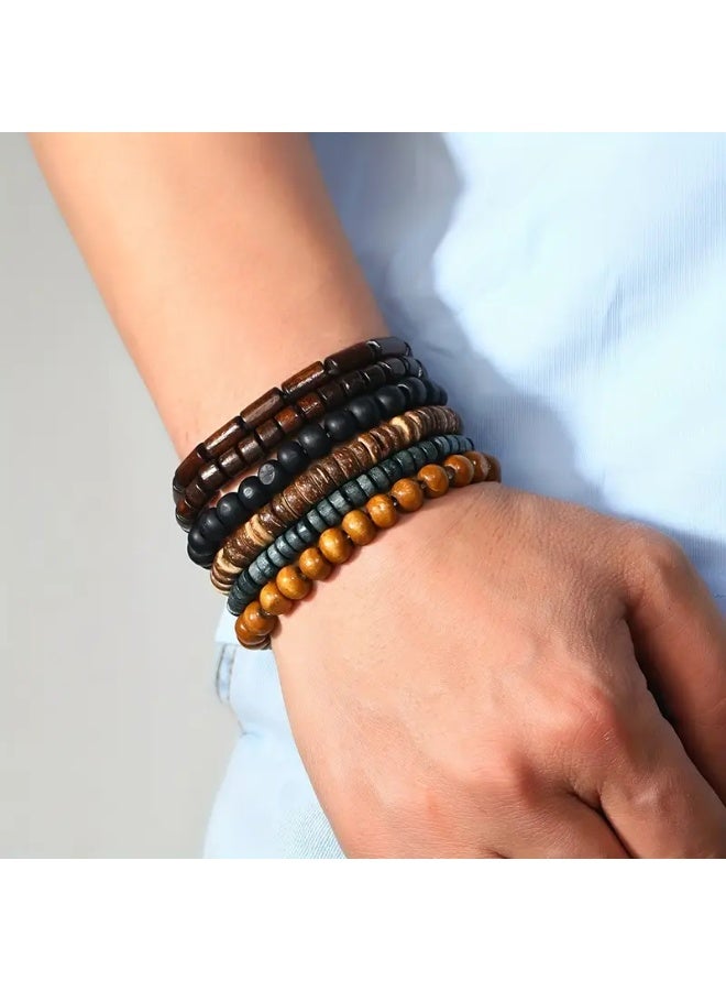 Goolsky 6pcs/set Simple Fashion Beaded Bracelet – For Men Women Accessories Gift Suitable For Daily Wear, Mixed Beads Adjustable Size, Unisex Daily Wear Gift Set, Anti-Tarnish - Image 2