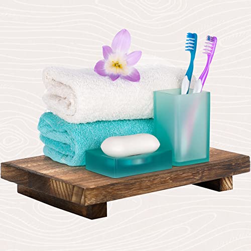 Nuogo Wood Riser Tray Soap, Stand Soap Tray for Kitchen Sink, Wood Pedestal for Kitchen Counter Sink Stand Decorative Rustic Bathroom Dishes Plant Bottles Candles Display(12 x 7 Inch,Brown) - Image 3