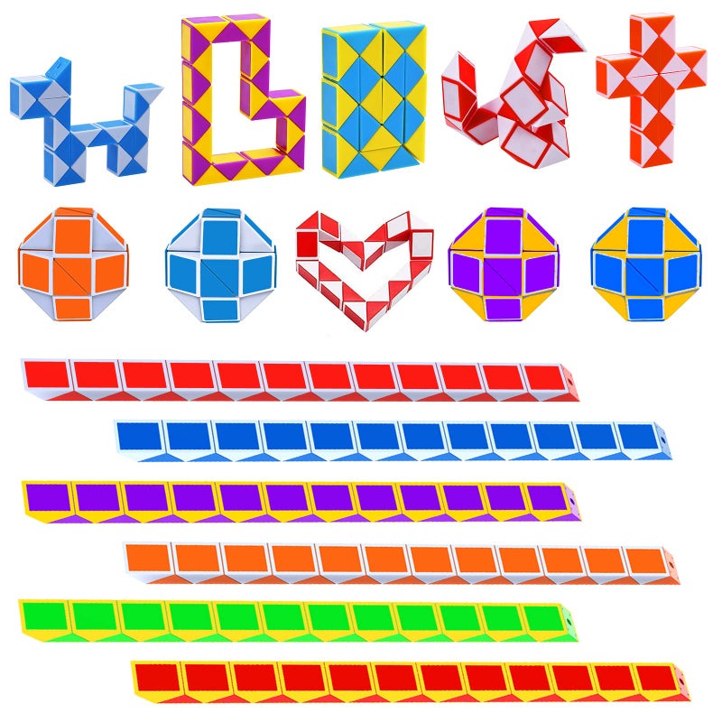 GOLDGE 12PCS 24 Blocks Magic Snake Cube, Snake Speed Cubes, Plastic Puzzle Cube Twist Puzzle Toys for Kids Party Bag Fillers, Party Favors Party Supplies, Random Color - Image 1