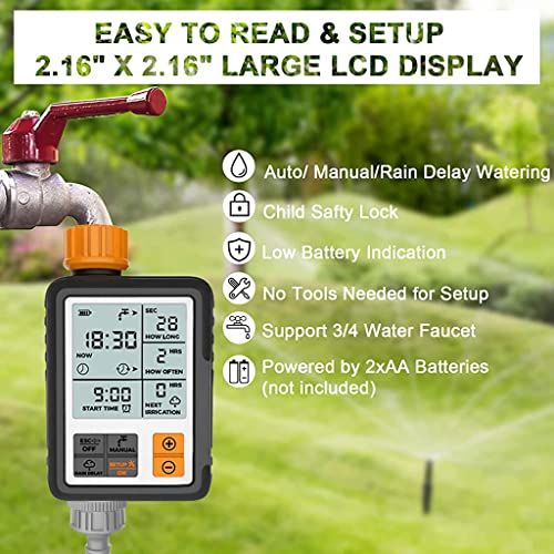 Optifit® Digital Drip Irrigation Timer for Garden, Lawn & Farm Programmable Automatic Watering System with LCD Display, Manual Delay, Waterproof IP65, 3/4'' Universal Fit, Battery Powered - Image 2