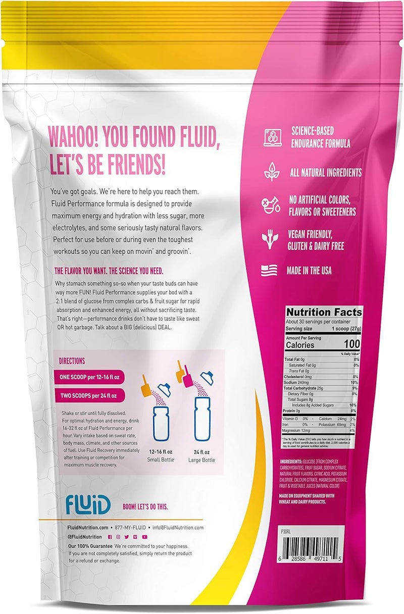 Fluid Performance - Low Sugar Endurance Fuel Sports Drink Mix with Electrolytes, All Natural Ingredients, Gluten-Free for Before or During Exercise (Raspberry Lemonade) - Image 2