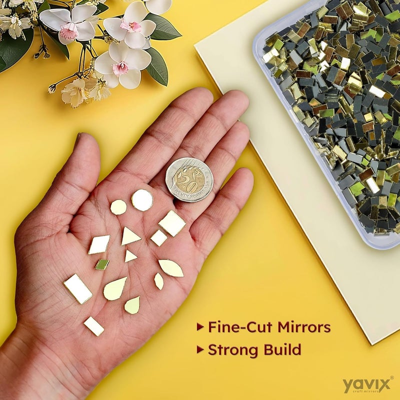 YAVIX YAVIX Golden Barfi Craft Mirrors Perfect for Lippan Fabric Mandala Art Jewelry Making 110 Medium and 210 Small Shapes Mirrors Total 320 Pieces Barfi Shape  - Image 2