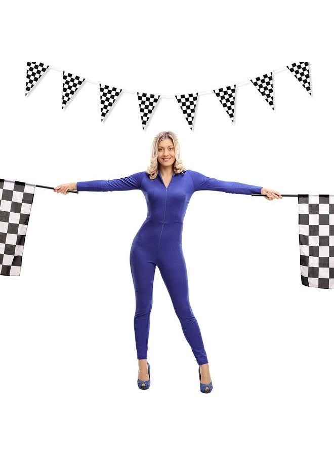 Tatuo - Checkered Flag 114.8 Ft Checkered Flag Party Supplies Banner Racing Car Checkered Pennant Flag Banner 48 Pieces Party Birthday Decor (Black White) - Image 1