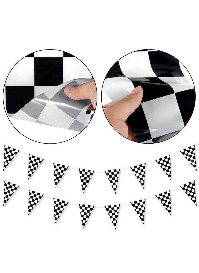 Tatuo - Checkered Flag 114.8 Ft Checkered Flag Party Supplies Banner Racing Car Checkered Pennant Flag Banner 48 Pieces Party Birthday Decor (Black White) - Image 1