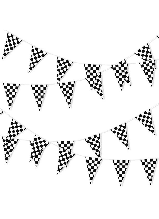 Tatuo - Checkered Flag 114.8 Ft Checkered Flag Party Supplies Banner Racing Car Checkered Pennant Flag Banner 48 Pieces Party Birthday Decor (Black White) - Image 1
