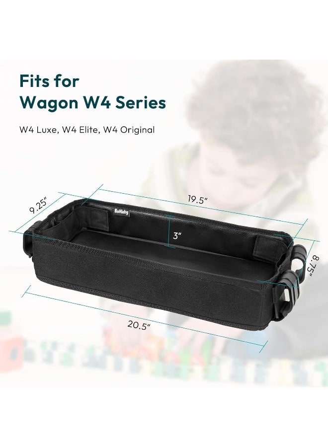 Boffinby Double Sided Stroller Tray Fits for Wonderfold Wagon- Kids Snacks & Activities - Faux Leather Sides for Eating - 4 Cup Holders-W4 accessories, Easy to Use and Clean, Play On the Go (W4 Series) - Image 2