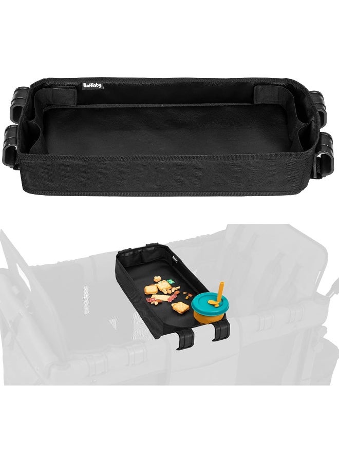 Boffinby Double Sided Stroller Tray Fits for Wonderfold Wagon- Kids Snacks & Activities - Faux Leather Sides for Eating - 4 Cup Holders-W4 accessories, Easy to Use and Clean, Play On the Go (W4 Series) - Image 1