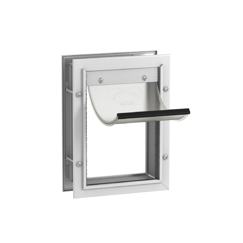 Hakuna Pets Deluxe Aluminum Pet Cat and Dog Door with 2Way Locking Panel for Screens Doors and Walls up to 28 Thick Small White