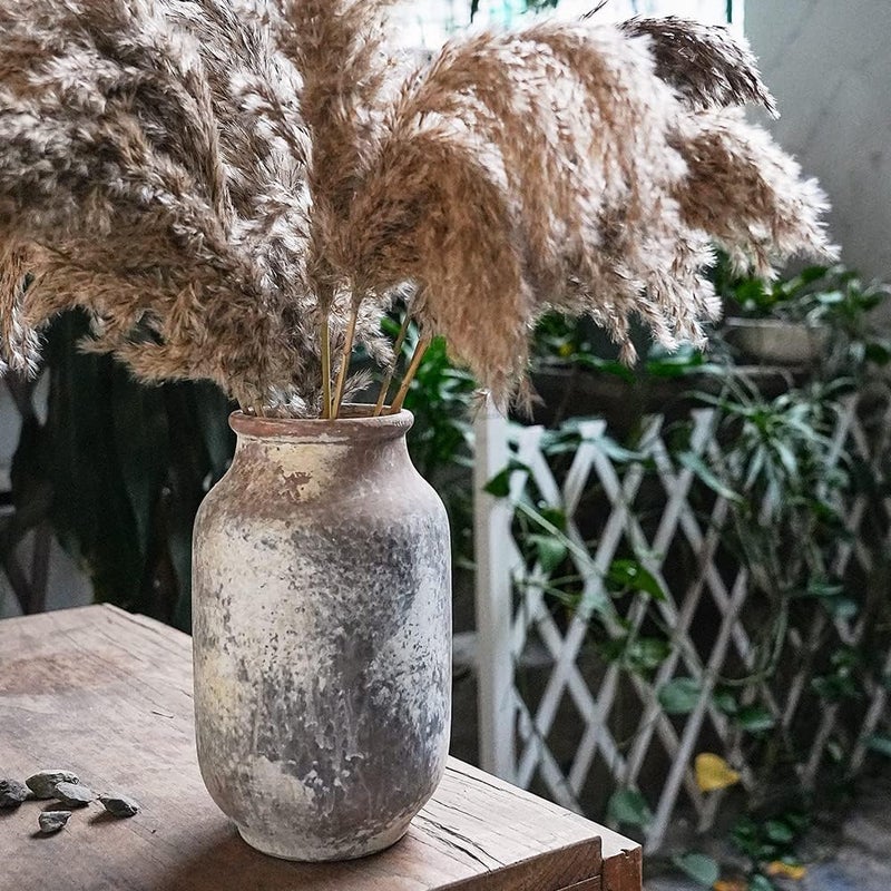 SIDUCAL Carefully engineered build Rustic Ceramic Farmhouse Flower Large Vase, Whitewashed Terra Cotta Pottery Decorative Vase for Home Decor, Table, Living Room Decoration, Shelf Decor, Mantel, 9.5 Inch, Terra Multi-price design picks - Image 2