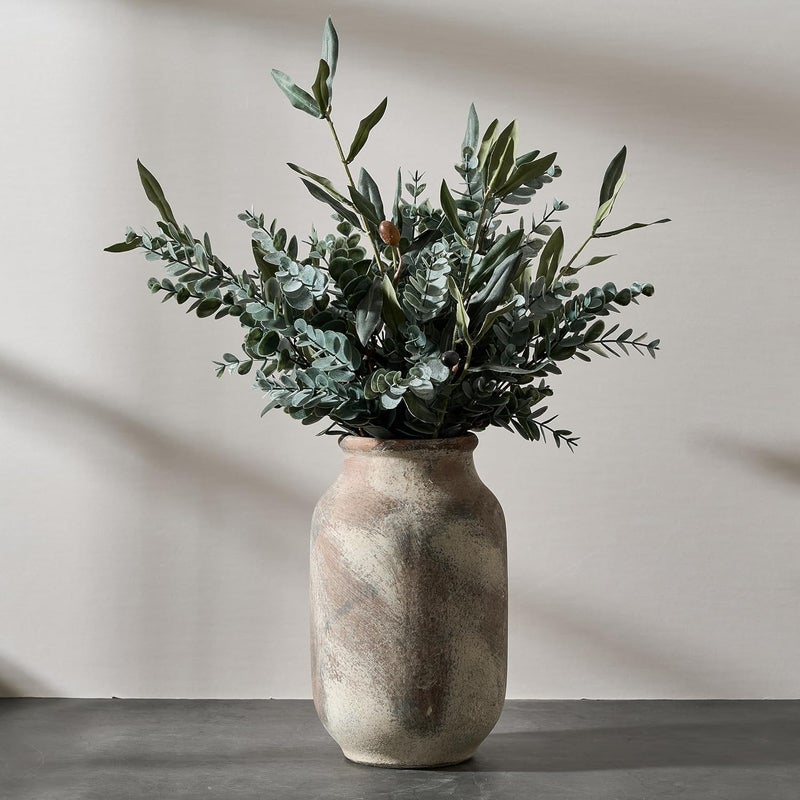 SIDUCAL Carefully engineered build Rustic Ceramic Farmhouse Flower Large Vase, Whitewashed Terra Cotta Pottery Decorative Vase for Home Decor, Table, Living Room Decoration, Shelf Decor, Mantel, 9.5 Inch, Terra Multi-price design picks - Image 1