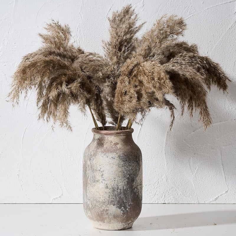 SIDUCAL Carefully engineered build Rustic Ceramic Farmhouse Flower Large Vase, Whitewashed Terra Cotta Pottery Decorative Vase for Home Decor, Table, Living Room Decoration, Shelf Decor, Mantel, 9.5 Inch, Terra Multi-price design picks - Image 4