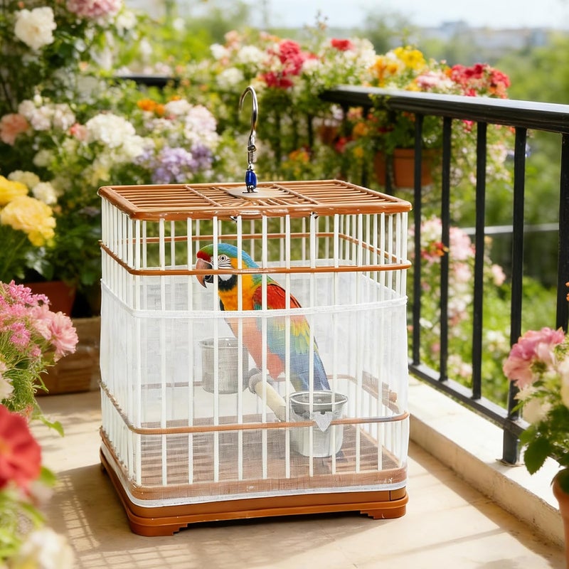 Quadafy Bird Cage Seed Catcher Guard, Adjustable Stretchy Net Cover for Parrot Enclosures, Bird Cage Skirt Netting, Seed Catcher for Protective Shield for Parrot Enclosures (White) - Image 4