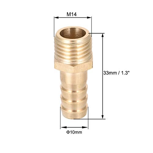 uxcell Brass Fitting Connector Metric M14-1.5 Male to Barb Fit Hose ID 10mm 2pcs - Image 2