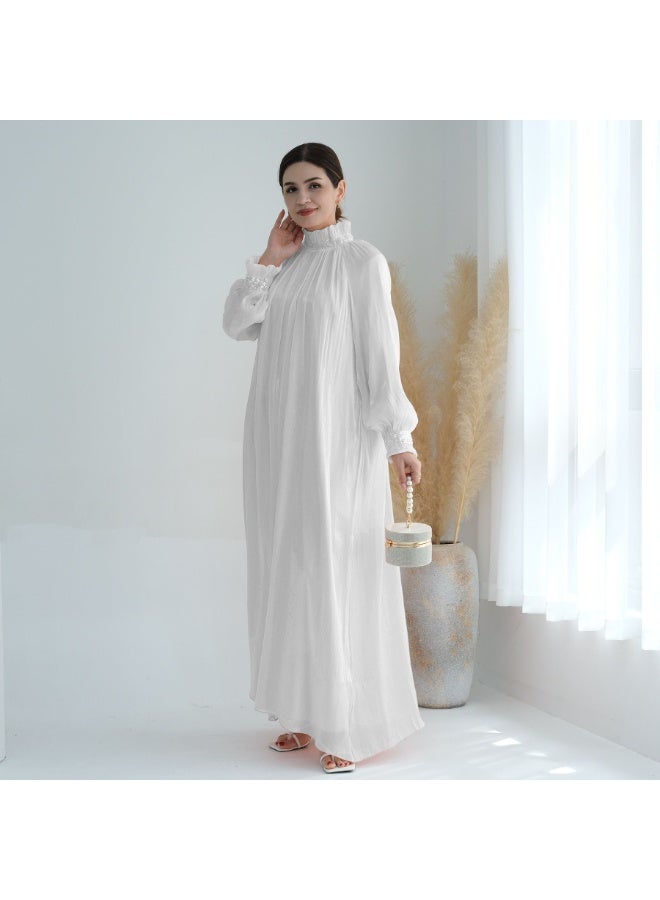 Women Rhinestone Ruffle High Neck Balloon Sleeve Maxi Dress, Loose Flowy Luxury Modest Long Dress - Image 1