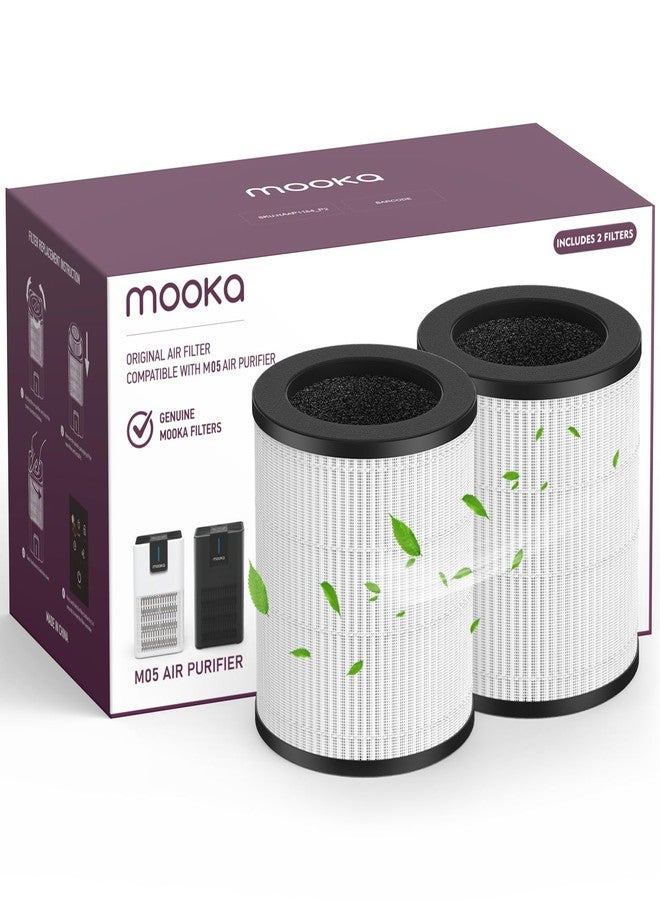 موكا فلتر منقي الهواء MOOKA M05، فلتر HEPA حقيقي 3 في 1، فلتر هواء عالي الكفاءة من الكربون النشط لإزالة الدخان والروائح ووبر الحيوانات الأليفة وحبوب اللقاح، عبوة من قطعتين - Image 1