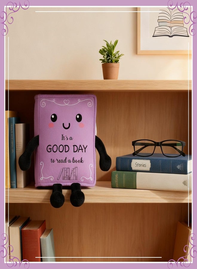 Vertintong Book Plushies Book Lover Gifts Stuffed Plush for Women Bookish Bookworm Reader Teacher Librarian Literary Decor for Library Office Bedroom Bookshelf(Purple,Good Day) - Image 3