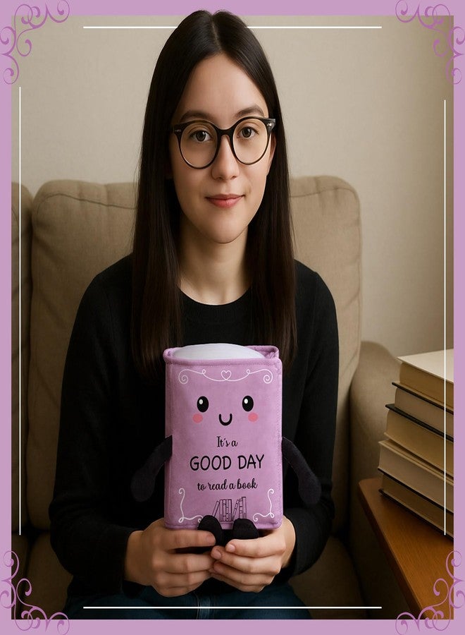 Vertintong Book Plushies Book Lover Gifts Stuffed Plush for Women Bookish Bookworm Reader Teacher Librarian Literary Decor for Library Office Bedroom Bookshelf(Purple,Good Day) - Image 5